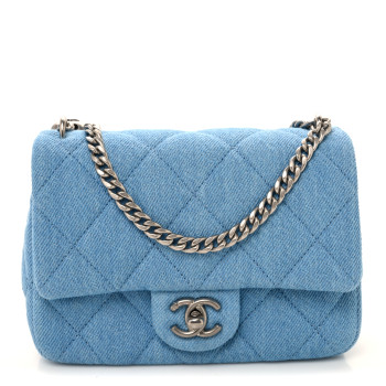 CHANEL Denim Quilted Sweetheart Mini Flap Blue
