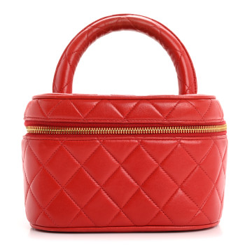 CHANEL Lambskin Quilted Vanity Case Red
