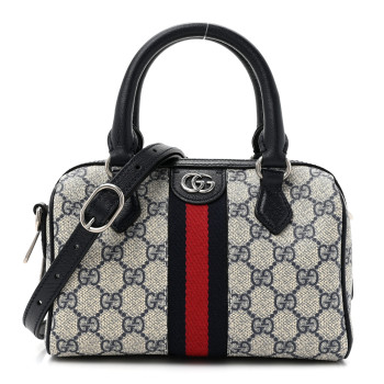 GUCCI GG Supreme Monogram Textured Dollar Calfskin Web Mini Ophidia Top Handle Bag Beige Blue
