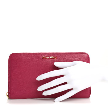 MIU MIU Goatskin Madras Zip Around Wallet Pink