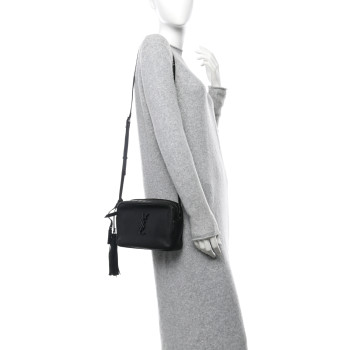 SAINT LAURENT Lambskin Monogram Small Lou Camera Bag Black
