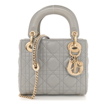 CHRISTIAN DIOR Metallic Lambskin Cannage Mini Lady Dior Grey
