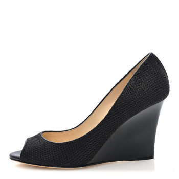 JIMMY CHOO Fabric Woven Peep Toe Wedges 38 Black