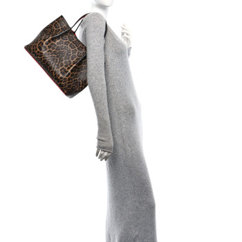 CHRISTIAN LOUBOUTIN Calfskin Empire Leopard Print Spiked Small Cabarock Shopper Tote Brown