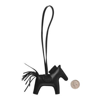 HERMES Milo Lambskin Lizard Touch Grigri Rodeo Horse Bag Charm PM So Black