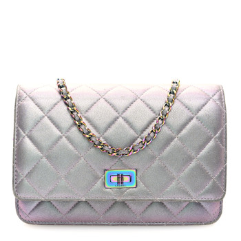 CHANEL Iridescent Lambskin Quilted Reissue Wallet On Chain WOC Light Purple