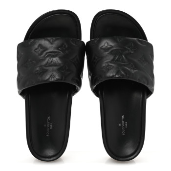 LOUIS VUITTON Lambskin Embossed Monogram Jumbo Flatform Mule Sandals 37 Black