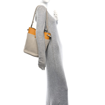 CHLOE Linen Calfskin Key Bucket Bag Natural Sunflower Yellow