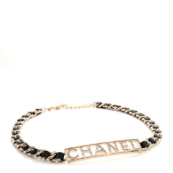 CHANEL Metal Lambskin Chain Crystal Baguette Logo Belt 80 32 80 32 Gold Black