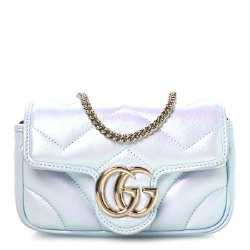 GUCCI Iridescent Nappa Chevron Matelasse Small GG Marmont Shoulder Bag Iridescent Snow Light Blue