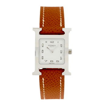 HERMES Stainless Steel Epsom 21mm Heure H Hour Quartz Watch Gold