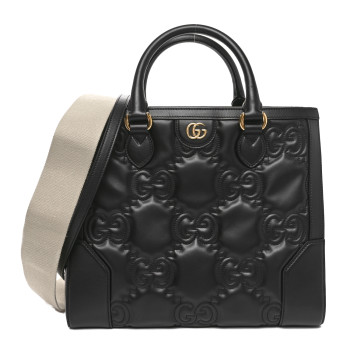 GUCCI Calfskin GG Matelasse Mini Tote Bag Black Natural
