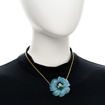 IRENE NEUWIRTH 18K Yellow Gold Aquamarine Green Tourmaline Flower Pendant Necklace