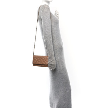 CHANEL Caviar Quilted Wallet on Chain WOC Dark Beige