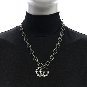 GUCCI Metal Crystal Marmont Necklace Aged Silver