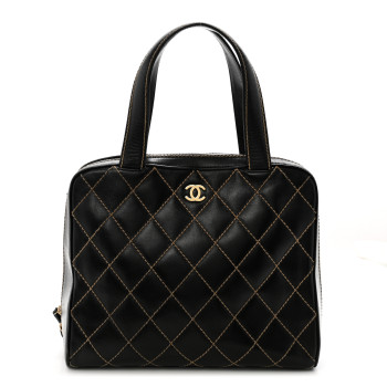 CHANEL Calfskin Wild Stitch Vertical Top Handle Bag Black