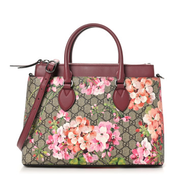 GUCCI GG Supreme Monogram Blooms Small Zip Top Tote Beige Multicolor Dry Rose