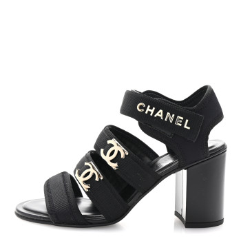 CHANEL Fabric Metal CC Logo Sandals 36 Black