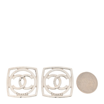 CHANEL Metal Square CC Earrings Silver