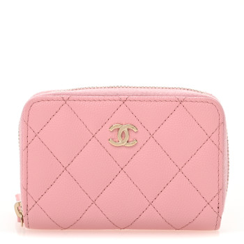 CHANEL Caviar Quilted Zip Coin Purse Light Pink