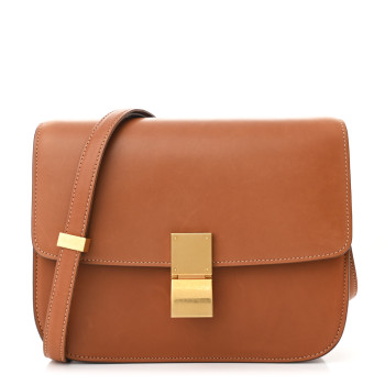 CELINE Natural Calfskin Medium Classic Box Flap Bag Tan