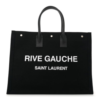 SAINT LAURENT Linen Calfskin Rive Gauche Tote Tote Black