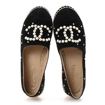 CHANEL Suede Pearl CC Espadrilles 38 Black