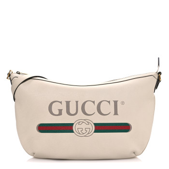 GUCCI Grained Calfskin Logo Half Moon Hobo White
