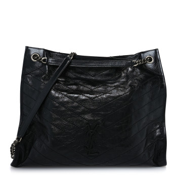 SAINT LAURENT Crinkled Calfskin Matelasse Monogram Large Niki Shopper Tote Black
