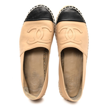 CHANEL Lambskin CC Espadrilles 35 Beige Black