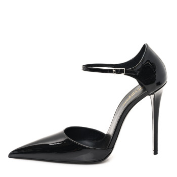 SAINT LAURENT Patent Avenue 110 Ankle Strap Pointed Pumps 41 Black