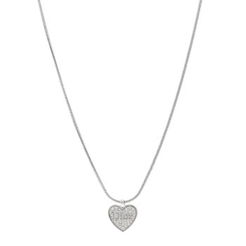 CHRISTIAN DIOR Metal Crystal Logo Heart Pendant Necklace Silver