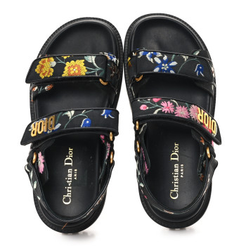 CHRISTIAN DIOR Technical Fabric Petites Fleurs Print Dioract Sandals 36.5 Black Multicolor