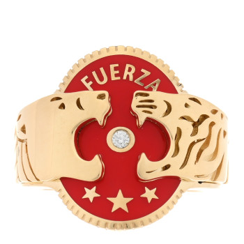 FOUNDRAE 18K Yellow Gold Enamel Diamond Strength Cigar Band 45 3.5 Red