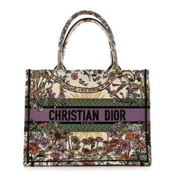 CHRISTIAN DIOR Canvas Embroidered Medium 4 Saisons Hiver Soleil Book Tote Lilac Multicolor
