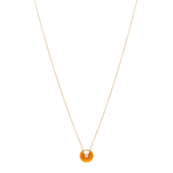 CARTIER 18K Pink Gold Diamond Carnelian XS Amulette de Cartier Pendant Necklace