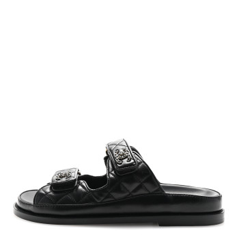 CHANEL Lambskin Quilted Velcro Dad Chain CC Slide Sandals 36.5 Black