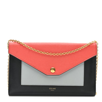 CELINE Liege Calfskin Tri-Color Large Pocket Flap On Chain Multicolor