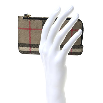 BURBERRY Check Calfskin Zip Card Case Holder Black