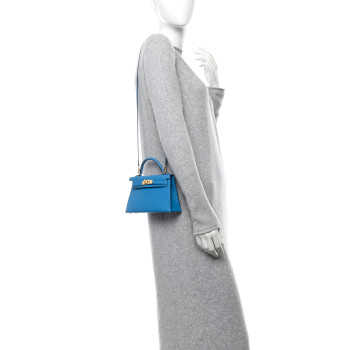 HERMES Chevre Mysore Mini Kelly Sellier 20 Bleu Frida