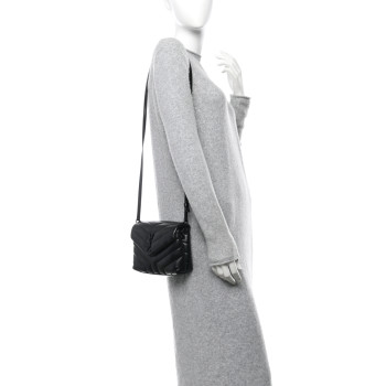 SAINT LAURENT Calfskin Y Quilted Monogram Monochrome Toy Loulou Crossbody Bag Black