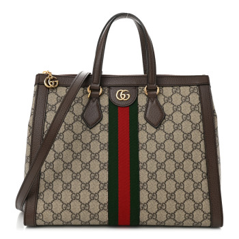 GUCCI GG Supreme Monogram Web Medium Ophidia Tote Bag Brown