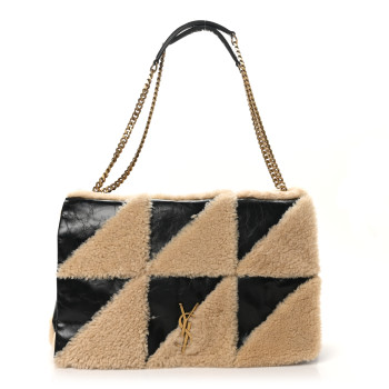 SAINT LAURENT Calfskin Shearling Patchwork Monogram Giant Jamie Black Beige