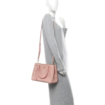 PRADA Saffiano Lux Small Double Zip Tote Orchidea