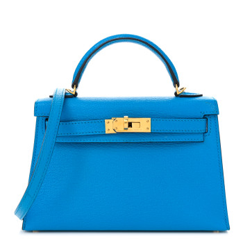 HERMES Chevre Mysore Mini Kelly Sellier 20 Bleu Frida