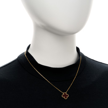 VAN CLEEF & ARPELS 18K Yellow Gold Carnelian Vintage Alhambra Pendant Necklace