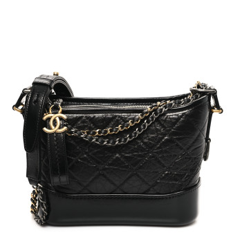 CHANEL Aged Calfskin Quilted Small Gabrielle Hobo Black