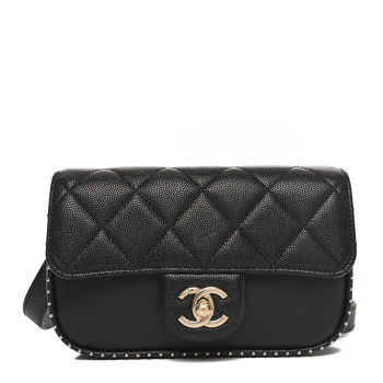 CHANEL Caviar Quilted Studded Flap Waist Bag Black