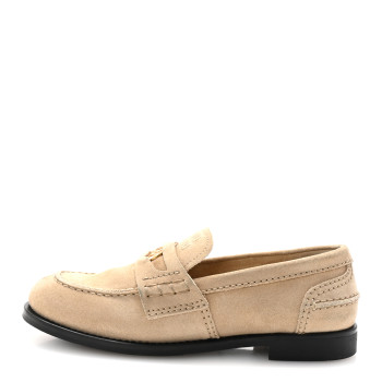 MIU MIU Suede Penny Loafers 36 Ecru