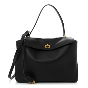 BALENCIAGA Natural Smooth Calfskin Medium Rodeo Top Handle Handbag Black